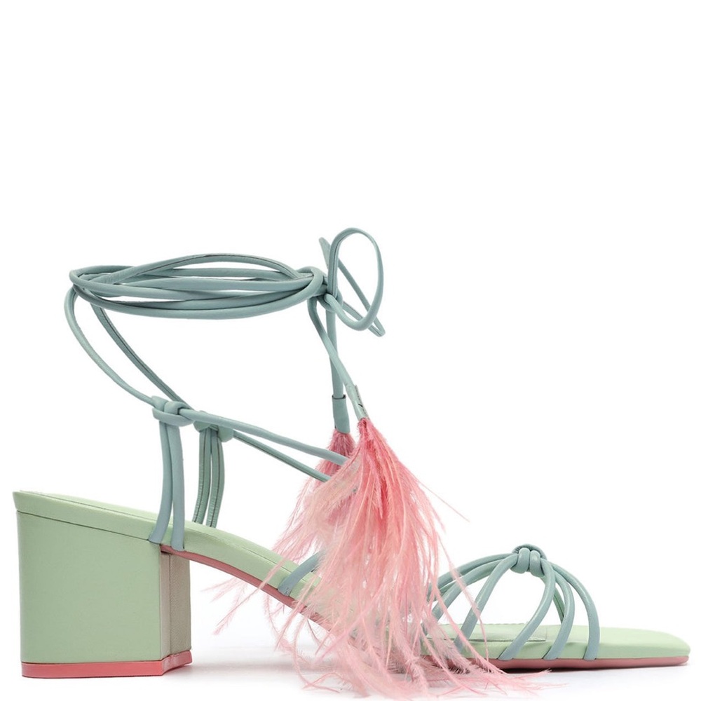 Arezzo Vicky Mid Block Sandal Size 6.5 Mint/Blue/Pink